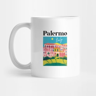 Colorful Palermo Italy Gouache Travel Poster Retro Wall Art Illustration Mug